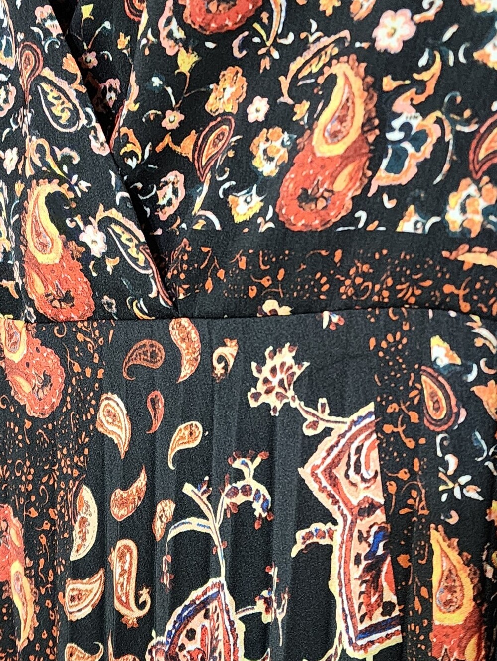 Mango MNG Maxi Dress Sz. Med Paisley Accordian Pleated Patchwork Long Sleeve - Picture 7 of 11
